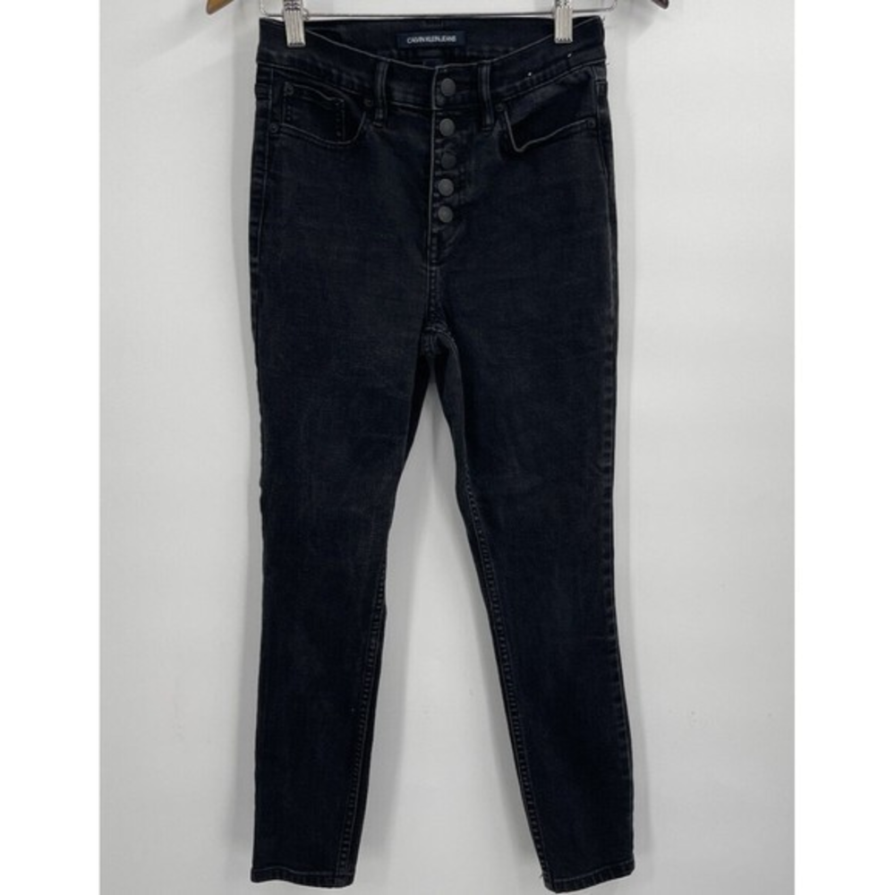 Calvin Klein 27 Skinny Jeans Womens Black High Rise Button‎ Fly Repreve Denim